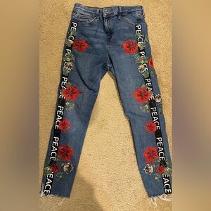 Floral Embroidered Blue Jeans